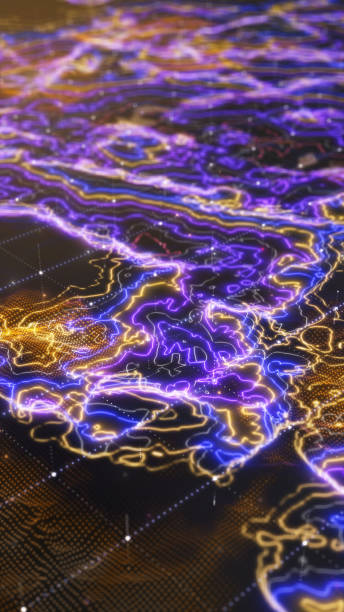 istock Futuristic flight through a digital line landscape, Neon multi-colour  dust particle ,abstract background. 3D Rendering. 1471760586
