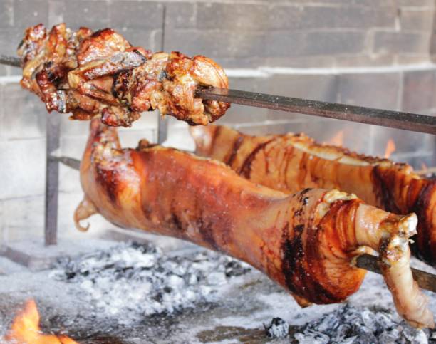 istock Smoked grilled meat with skewer 1471761857