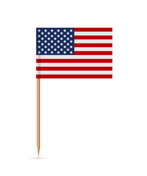 ilustrações de stock, clip art, desenhos animados e ícones de miniature rectangle paper american flag on wooden stick or toothpick. decoration for cupcake or other food. 4th of july, independence or presidents day of usa, united states of america - national holiday illustrations