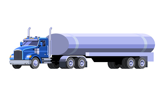 Abstract modern fuel truck front side view. Semi trailer vehicle. Vector isolated illustration. White background