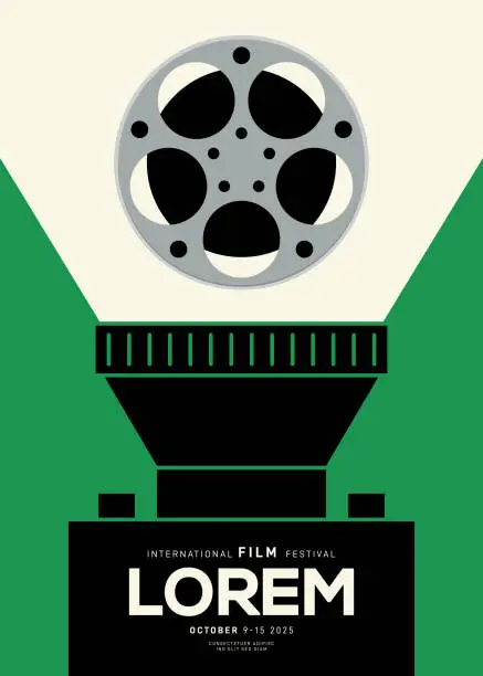 Vector illustration of Movie poster design template background with vintage film camera