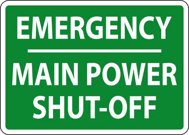 Vector illustration of Emergency Main Power Shut-Off Sign On White Background