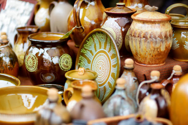 istock Ceramic dishes, tableware and jugs sold on Easter market in Vilnius, Lithuania 1471772756