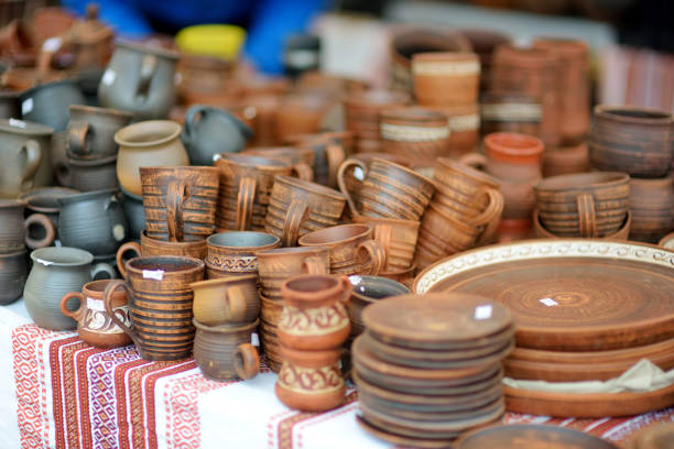 istock Ceramic dishes, tableware and jugs sold on Easter market in Vilnius. Lithuanian capital's traditional crafts fair is held every March on Old Town streets. 1471772893