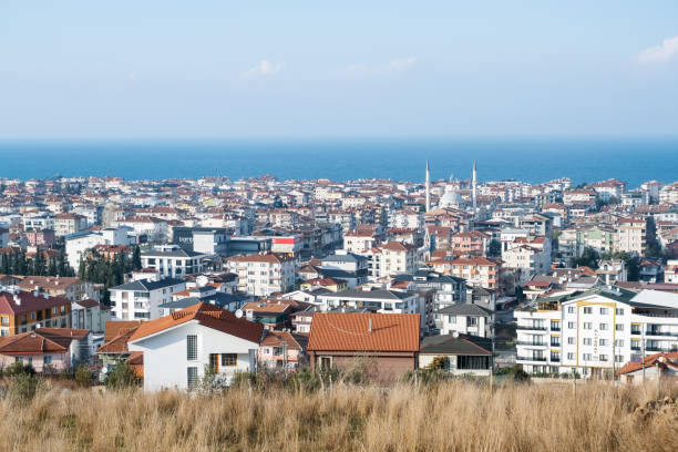paesaggio della provincia di yalova del distretto di ciftlikkoy. vista della città sulla costa del mar di marmara - yalova foto e immagini stock