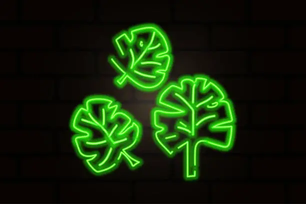 Vector illustration of Green neon flower sheets. Vector illustration.