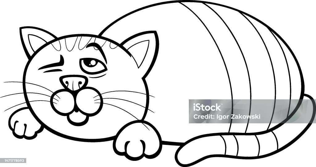  Ilustración de Dibujos Animados Sleepy Cat Cómic Animal Personaje Para Colorear y más Vectores Libres de Derechos de Acostado