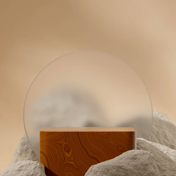istock wood textured podium in square frosted glass and rock background, 3d render empty scene 1471782776