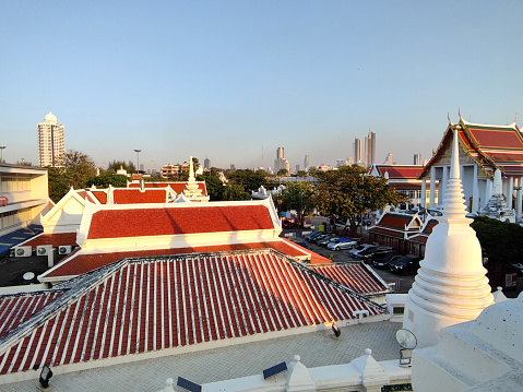 View at Wat Prayurawongsawat Worawihan, known as Wat Prayun, a 19th century Buddhist temple complex in Thon Buri district, Bangkok, Thailand