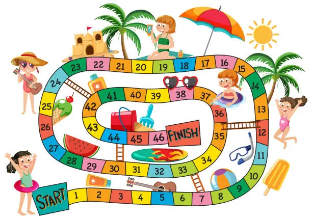 Vector illustration of Simple board game template for children summer holiday theme