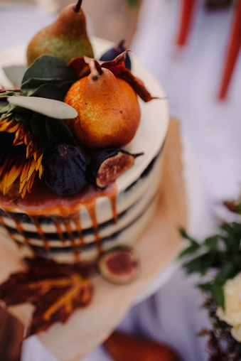 Layered wedding cake with fruit
