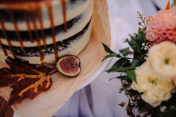Close up of chocolate layer cake