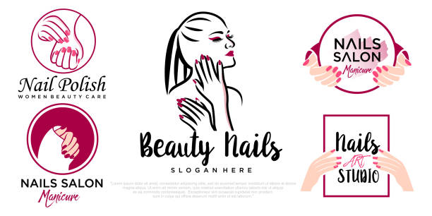 ilustrações de stock, clip art, desenhos animados e ícones de beauty eyelashes extension beauty women and nail icon set icon design - toenail hair salon cosmetics make up