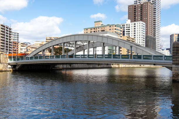 White arch bridge over Dojima River in Osaka