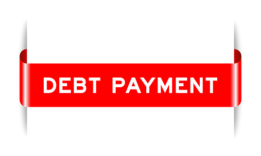 Red color inserted label banner with word debt payment on white background