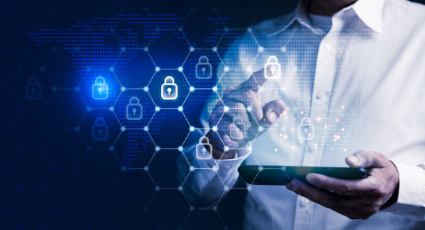 istock Businessman access the cyberspace with privacy key lock to preventing digital data 1471799781