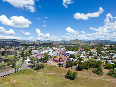 Aerial view of Scenic Rim town of Boonah, Queensland, Australia