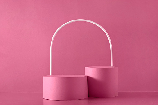 Trend magenta background and cylinder podium mockup and arch for product demonstration. High quality photo