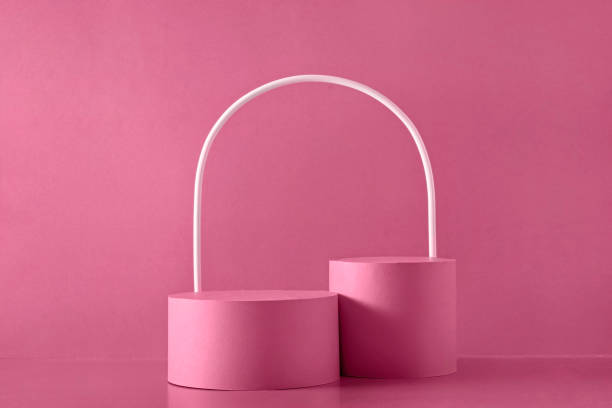 Trend magenta background and cylinder podium mockup and arch for product demonstration stock photo