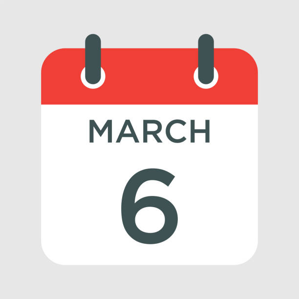 ilustraciones, imágenes clip art, dibujos animados e iconos de stock de calendario - 6 de marzo icono ilustración símbolo de signo vectorial aislado - calendario