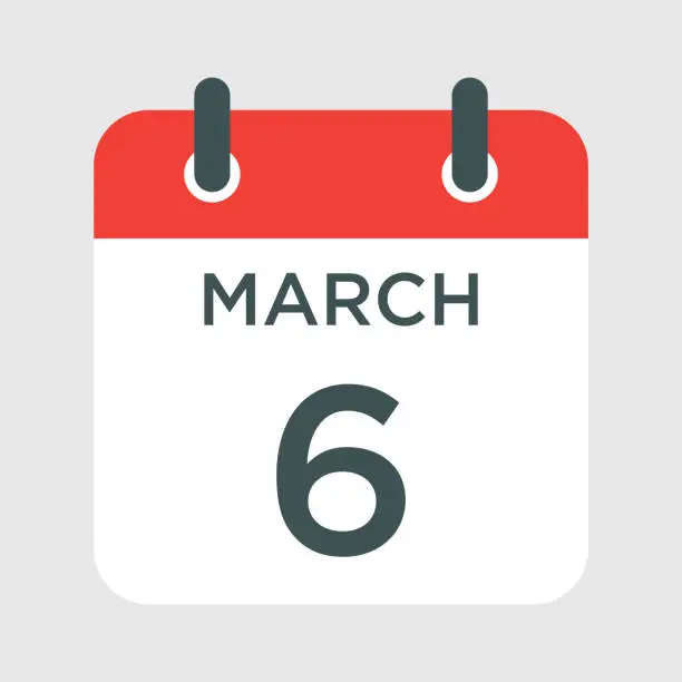 Vector illustration of calendar - March 6 icon illustration isolated vector sign symbol