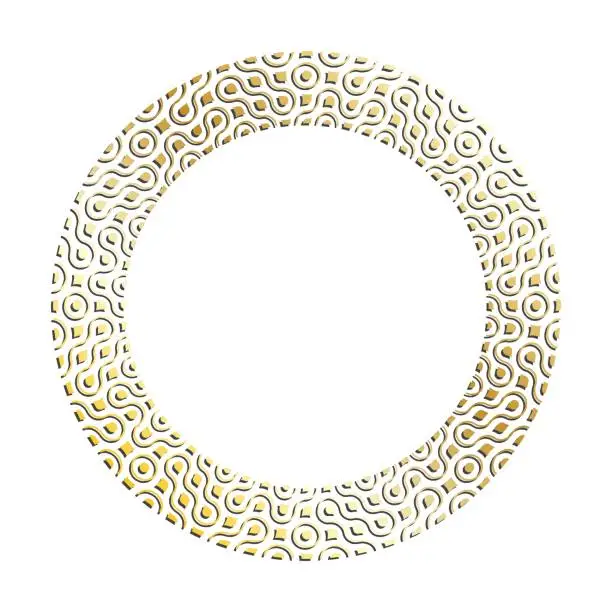Vector illustration of Golden wide round abstract geometric fractal frames for decorative headers. Gold metal ornates mosaic frames with leaves isolated on white background. Vector