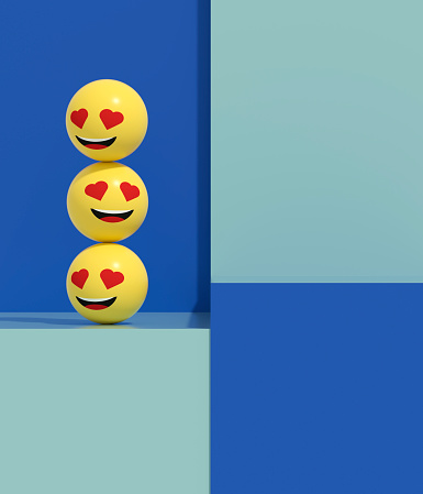 3d rendering of emoji with falling in love face. Valentine's Day concept.