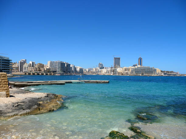 View along the coastline, seaside of Sliema, Malta