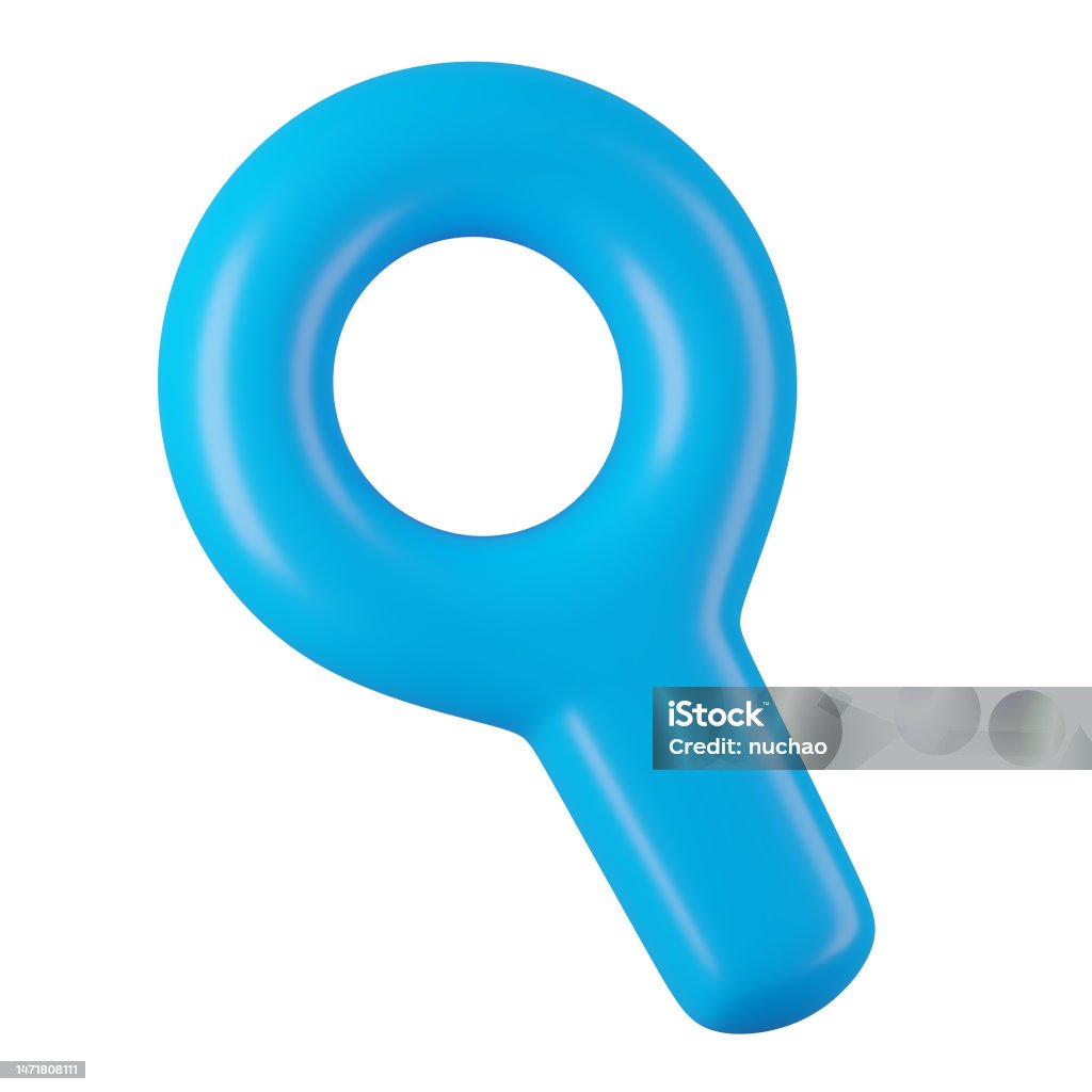 3d render of blue magnifying glass icon. Analyzing Stock Photo