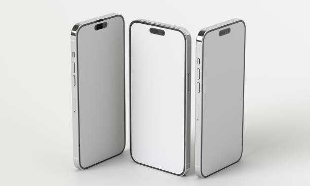istock Illustration 3d render of isometric rectangles simulating a telephone in a 3d space with blank spaces. From different perspectives and views to help rock up for applications. iPhone 1471808411