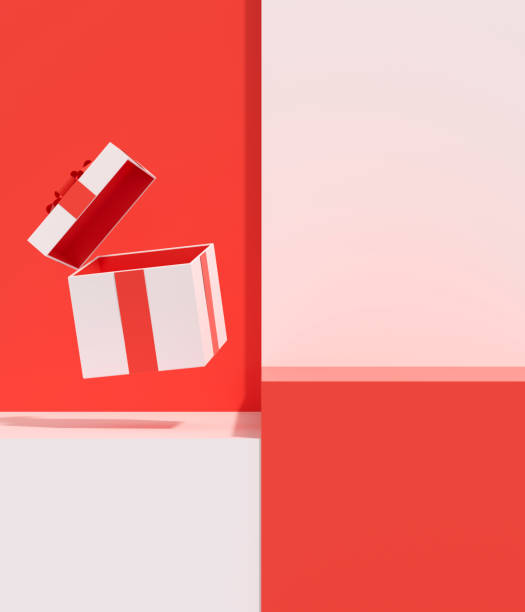 istock Gift box on podium, red and white background 1471808416