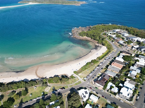 Nelson Bay Beach Landscape Aerial Photography. Coastline of the Central Coast New South Wales.