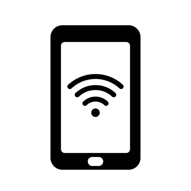 Vector illustration of Wifi symbol in smartphone screen, connect to wireless internet icon isolated vector illustration.