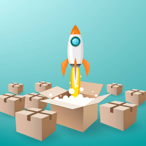 istock space rocket launch from the opening box to the sky, and many close box on background. 1471815847