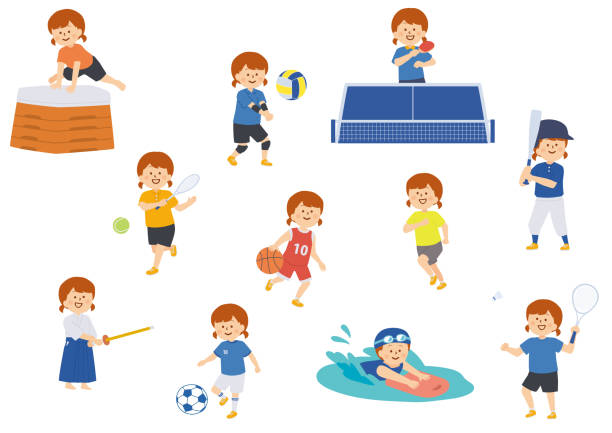 illustrations, cliparts, dessins animés et icônes de image clipart d’une fille faisant du sport - tennis child athlete sport