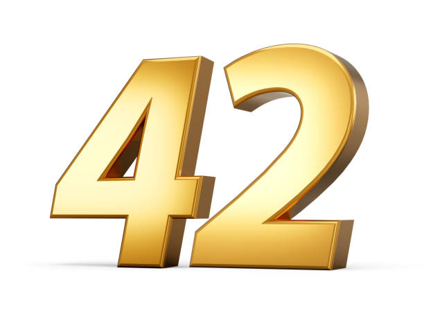 istock Golden metallic Number 42 Forty two, White background 3d illustration 1471817855