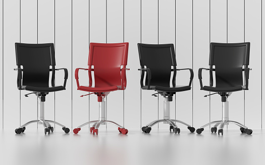 Different chair, teamwork and leadership concept, 3d render.