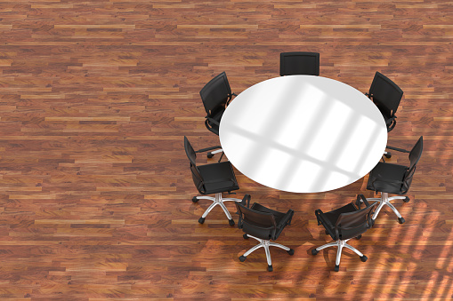 Office chair and conference table business teamwork background, 3d render.