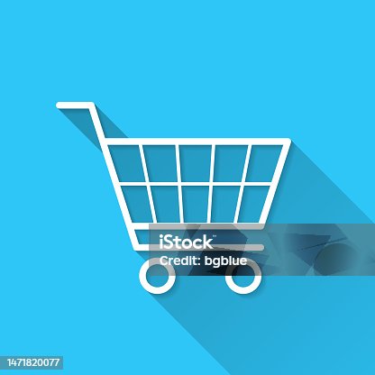 istock Shopping cart. Icon on blue background - Flat Design with Long Shadow 1471820077