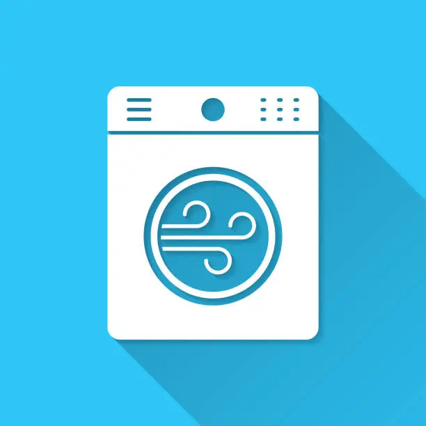 Vector illustration of Tumble dryer. Icon on blue background - Flat Design with Long Shadow