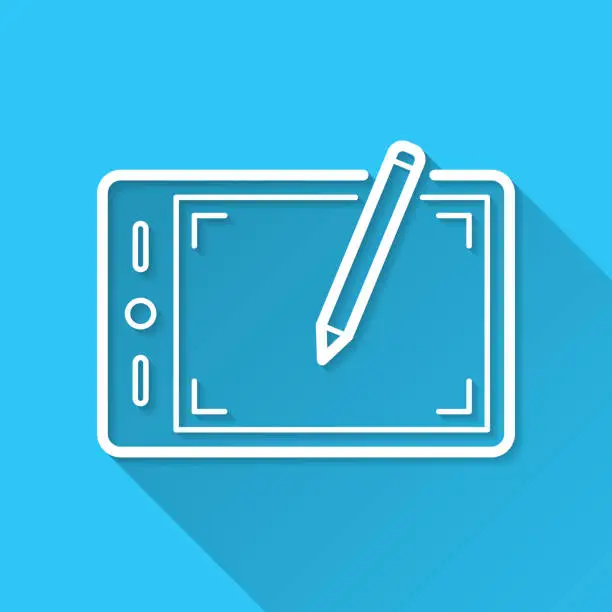 Vector illustration of Graphic tablet. Icon on blue background - Flat Design with Long Shadow