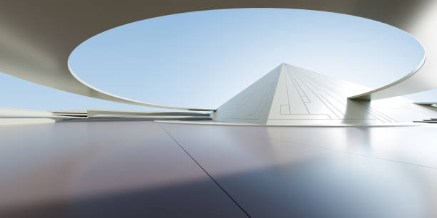 istock 3d render of abstract futuristic architecture with empty concrete floor. 1471821032