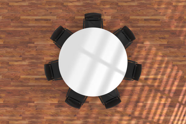Office chair and conference table business teamwork background Office chair and conference table business teamwork background, 3d render. round wooden chair stock pictures, royalty-free photos & images