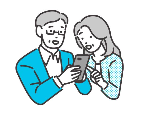 Vector illustration material of a couple operating a smartphone / Apply / Check Vector illustration material of a couple operating a smartphone / Apply / Check family reunion clip art stock illustrations