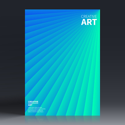 Vertical brochure template with modern and trendy background, isolated on blank background. Abstract illustration with lots of lines and a beautiful color circular gradient, looking like light rays or sunbeams (colors used: Turquoise, Green, Blue). Can be used for different designs, such as brochure, cover design, magazine, business annual report, flyer, leaflet, presentations... Template for your own design, with space for your text. The layers are named to facilitate your customization. Vector Illustration (EPS file, well layered and grouped). Easy to edit, manipulate, resize or colorize. Vector and Jpeg file of different sizes.