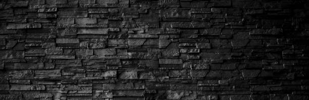 istock Black brick wall as a background or texture, horizontal shape with space for design. Web banner. Wide. Panoramic. Website header 1471823883