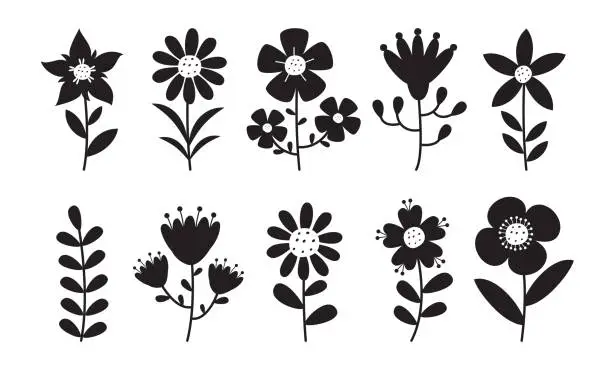 Vector illustration of Silhouette Drawing Of Flowers And Plants