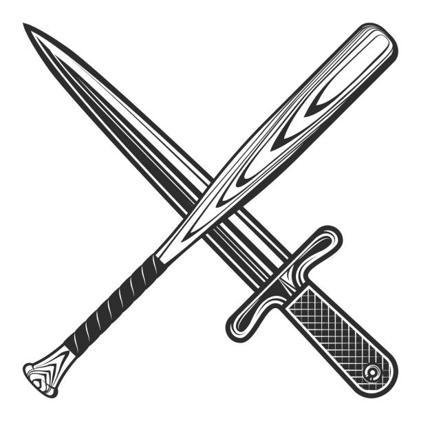 ilustrações, clipart, desenhos animados e ícones de faca gangster dagger com bastão de beisebol clube emblema design elementos modelo em estilo monocromático vintage ilustração vetorial isolada - bat weapon baseball mob