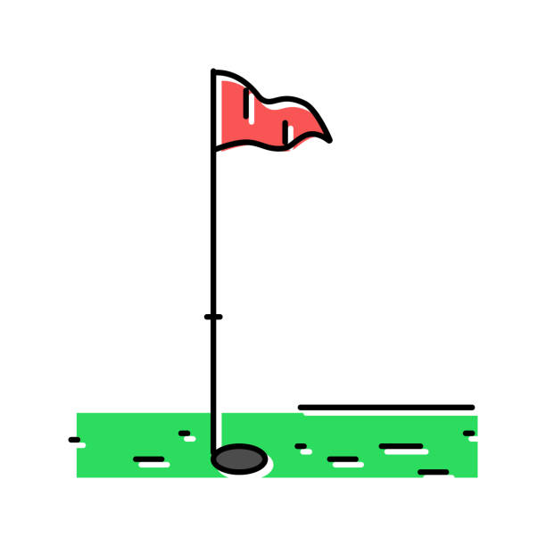 illustrazioni stock, clip art, cartoni animati e icone di tendenza di bandiera del golf colore icona illustrazione vettoriale - golf flag golf flag pennant