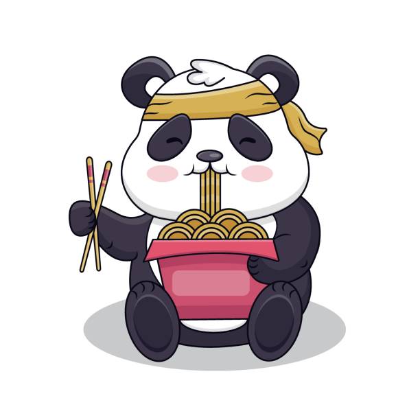 Funny panda eats noodles, ramen,udon. Cartoon Vector Icon Illustration. Flat Cartoon Style Suitable for Web Landing Page, Banner, Flyer, Sticker, Card. Funny panda eats noodles, ramen,udon. Cartoon Vector Icon Illustration. Flat Cartoon Style Suitable for Web Landing Page, Banner, Flyer, Sticker, Card. fat humor black expressing positivity stock illustrations